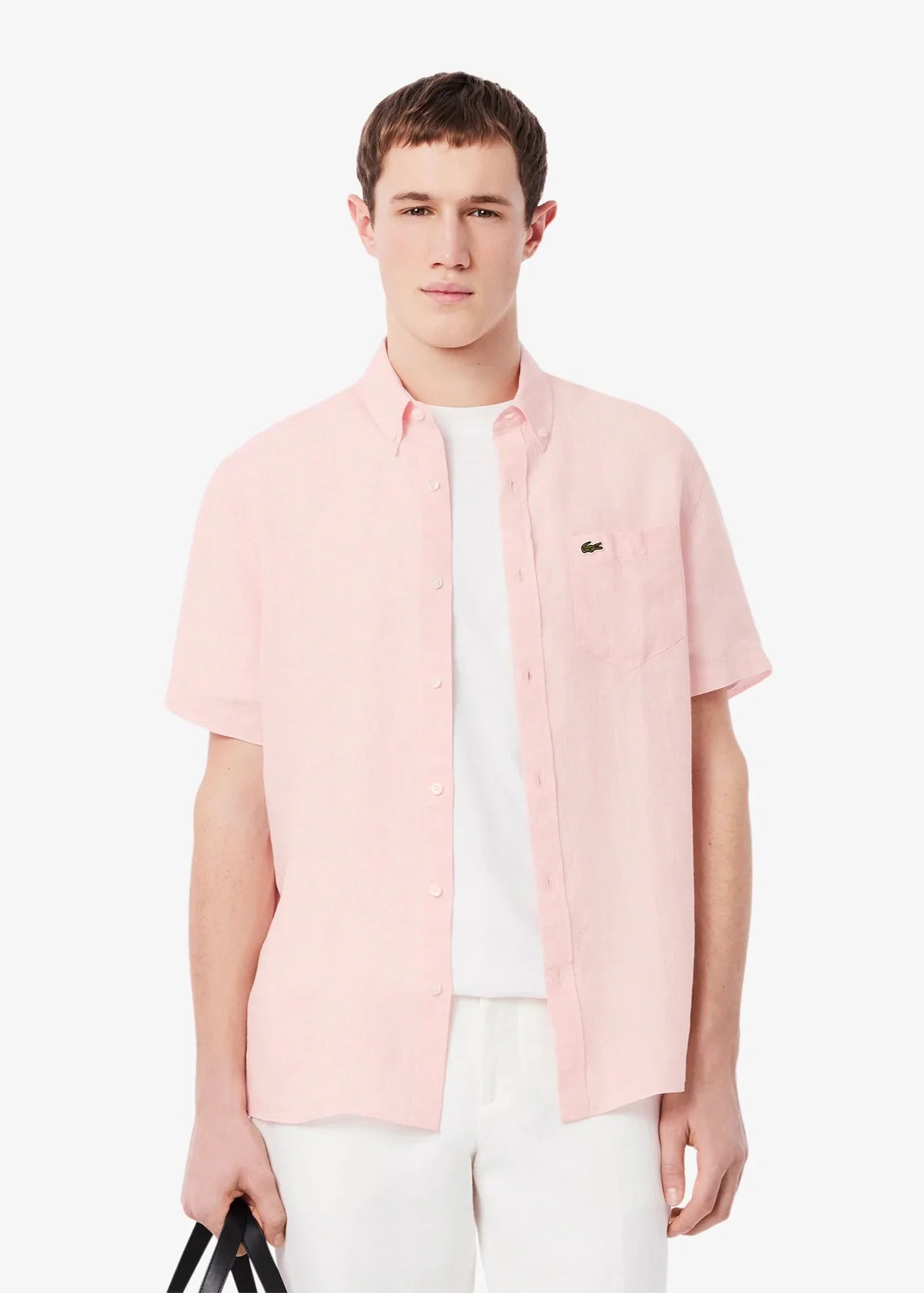 Chemise manches courtes Lacoste rose en lin