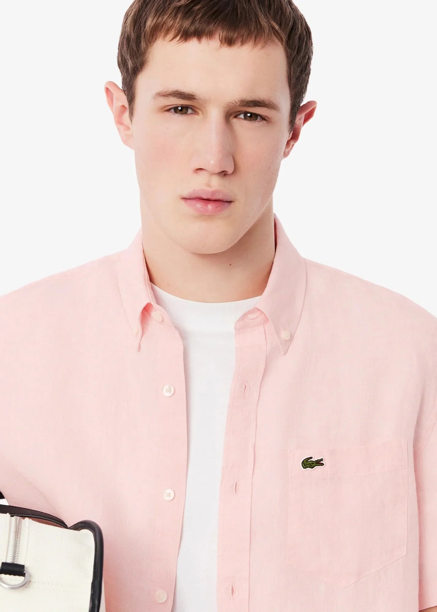 Chemise manches courtes Lacoste rose en lin