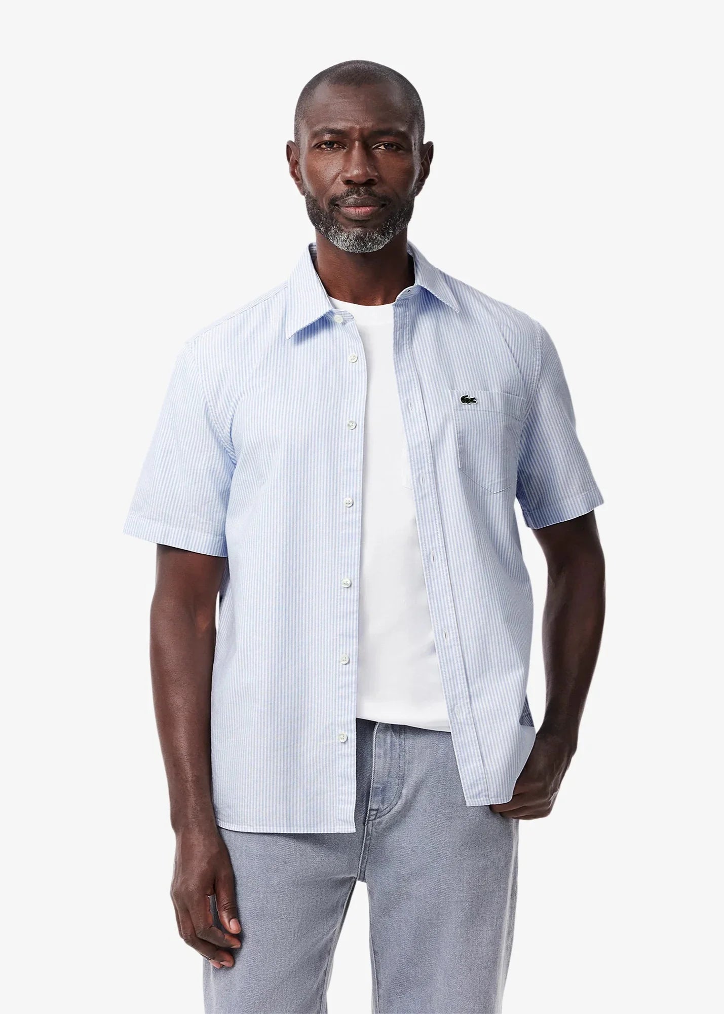 Chemise manches courtes rayée Lacoste bleue