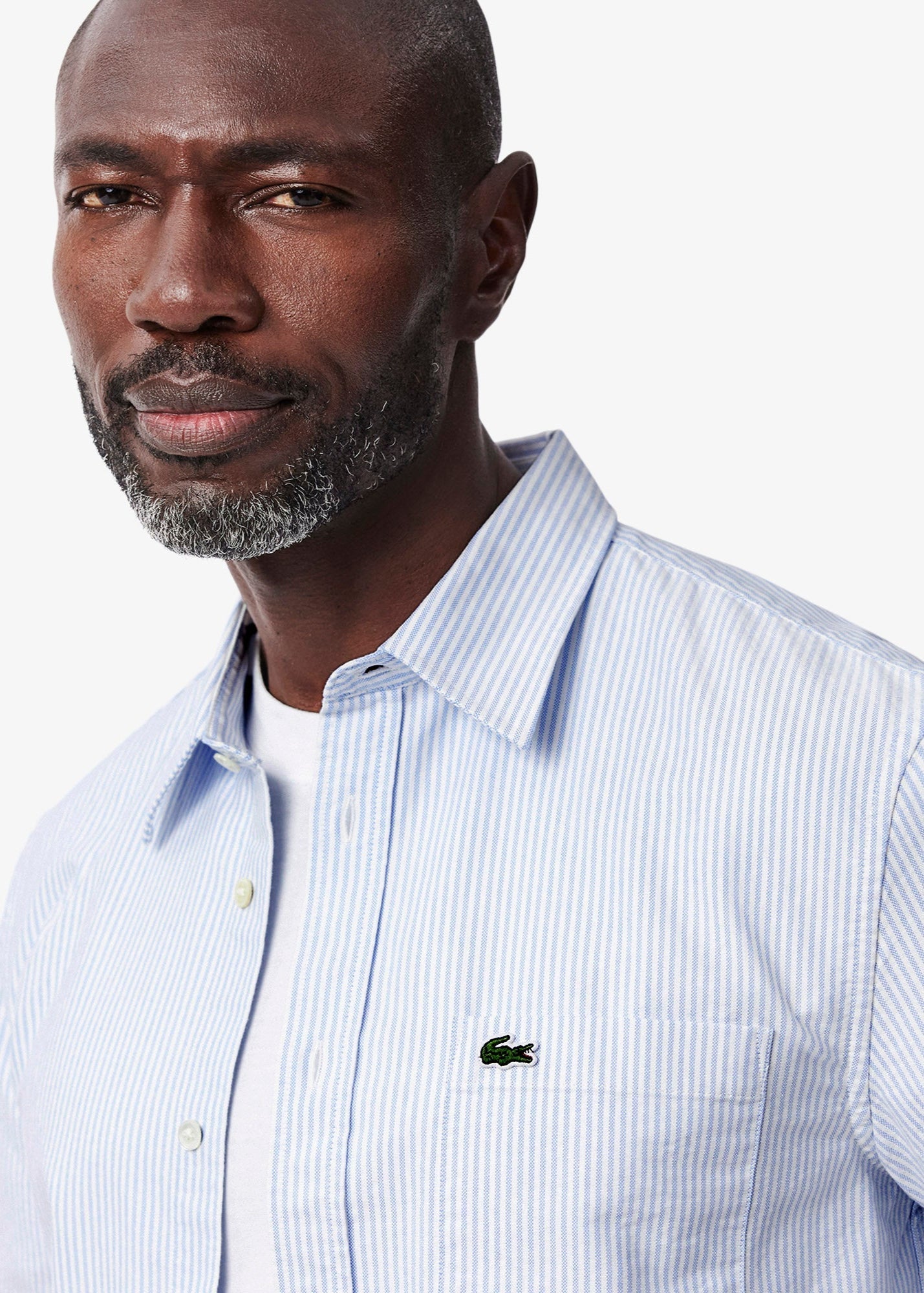 Chemise manches courtes rayée Lacoste bleue