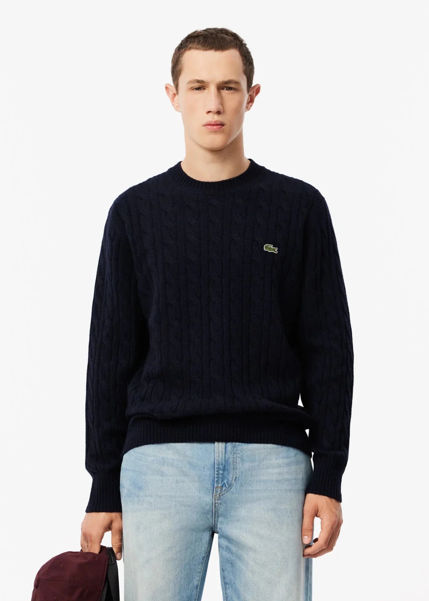 Pull torsadé Lacoste marine en laine