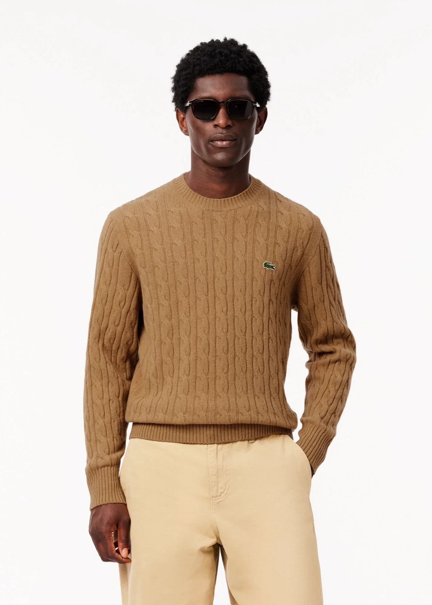 Pull torsadé Lacoste beige en laine