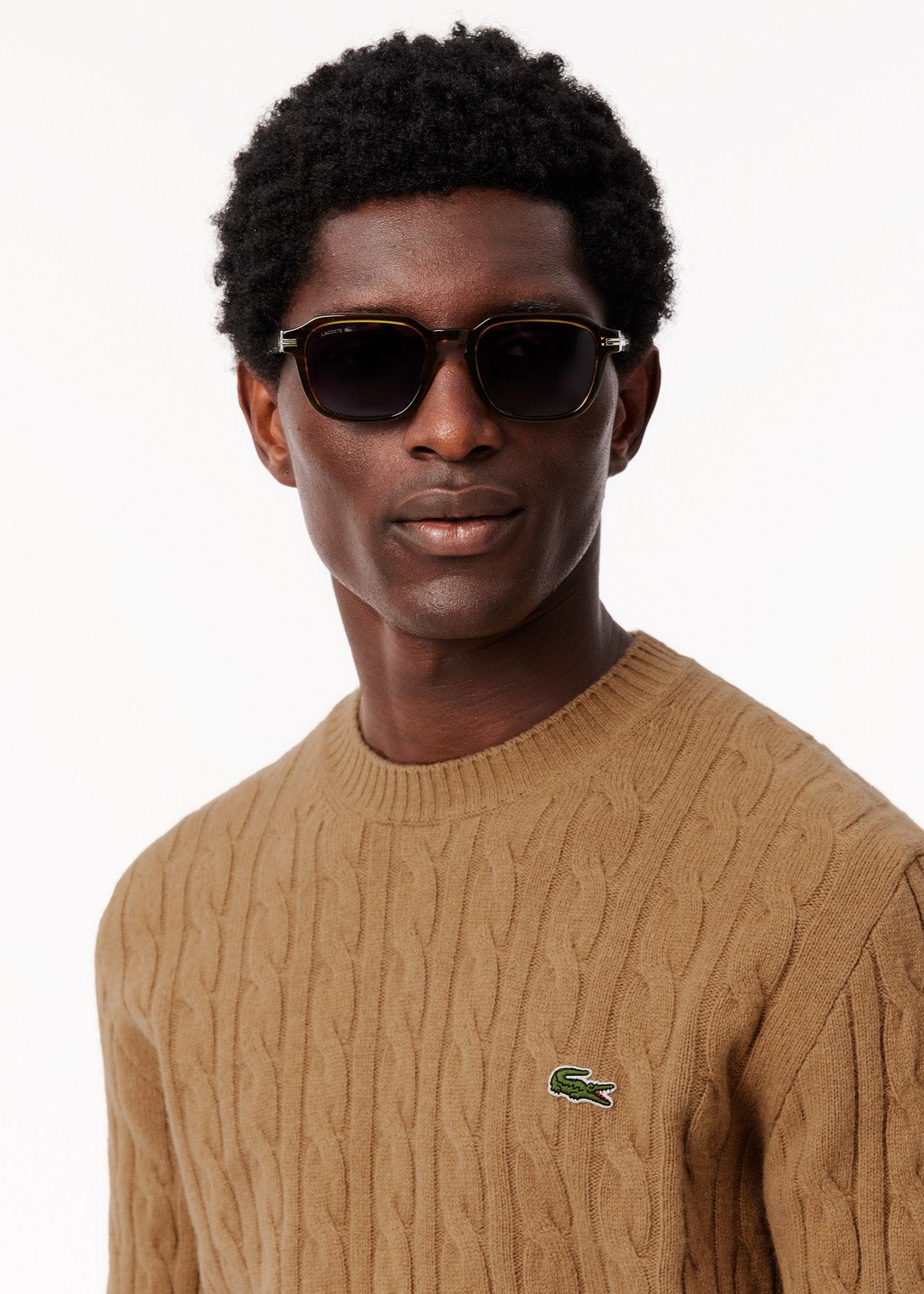 Pull torsadé Lacoste beige en laine