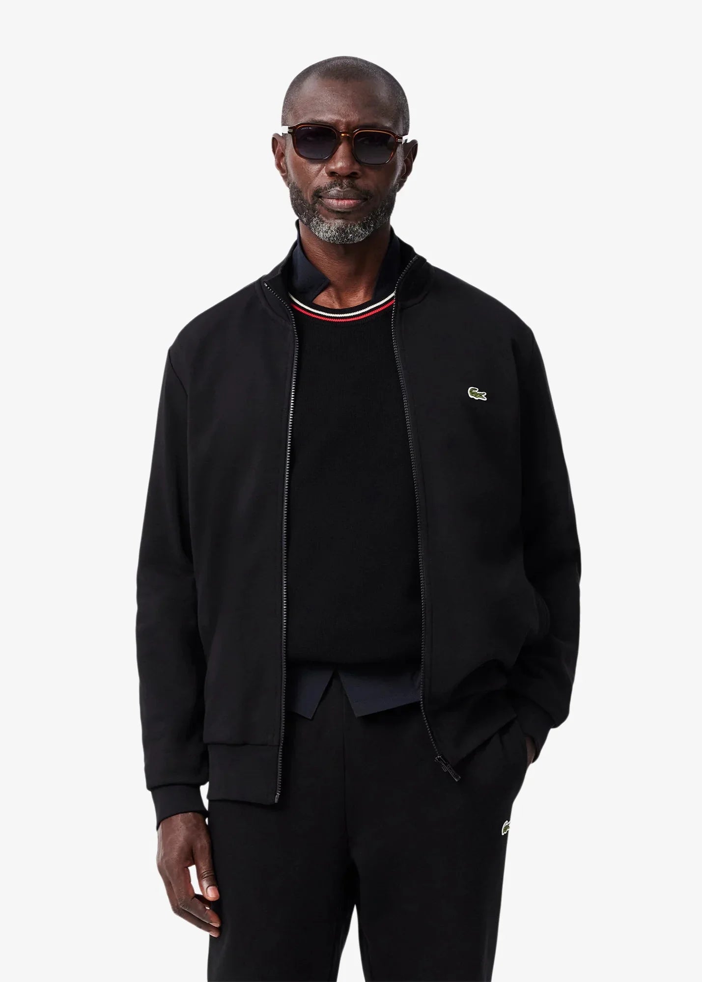 Sweat zippé avec col Lacoste noir