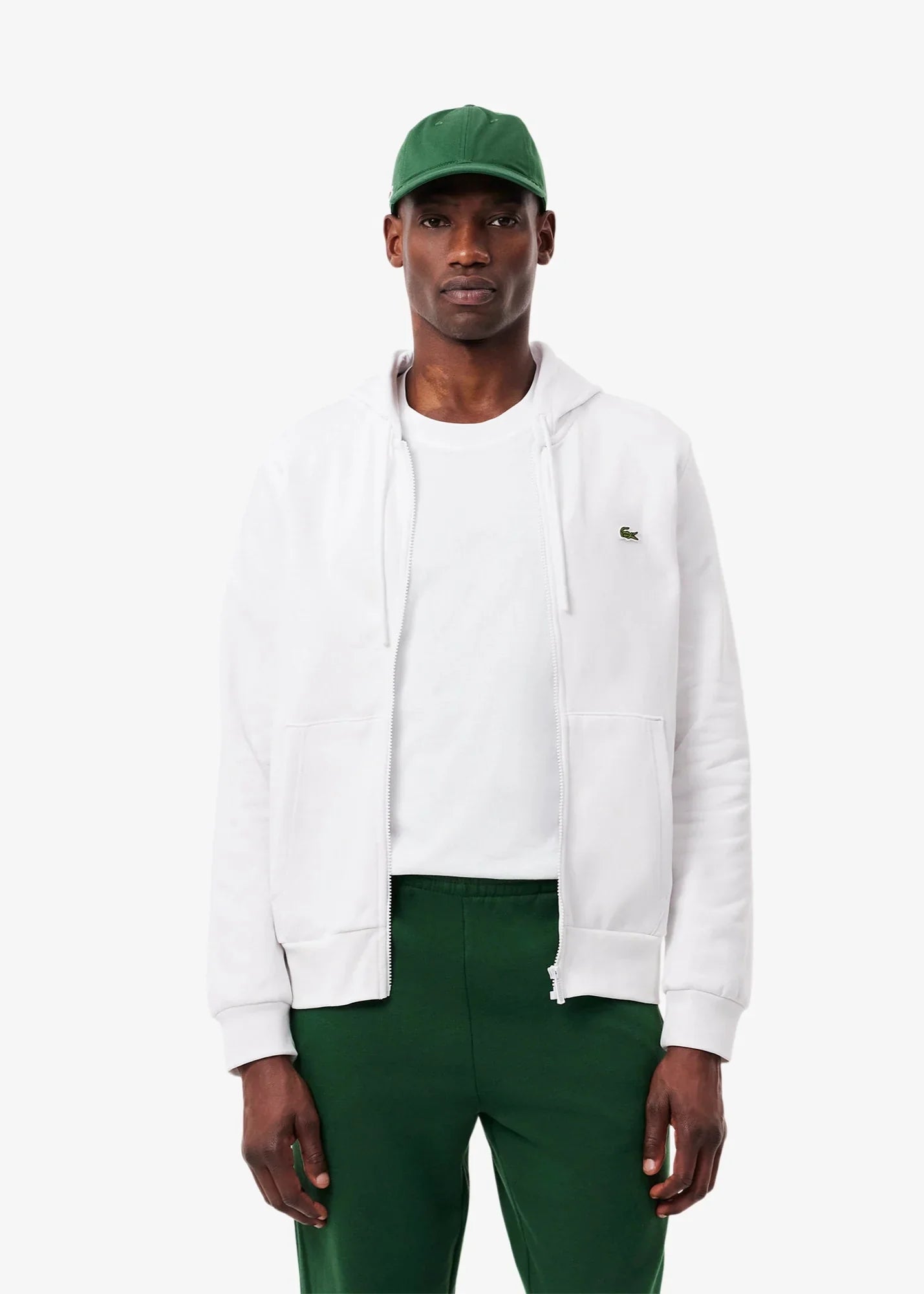 Sweat zippé à capuche Lacoste blanc