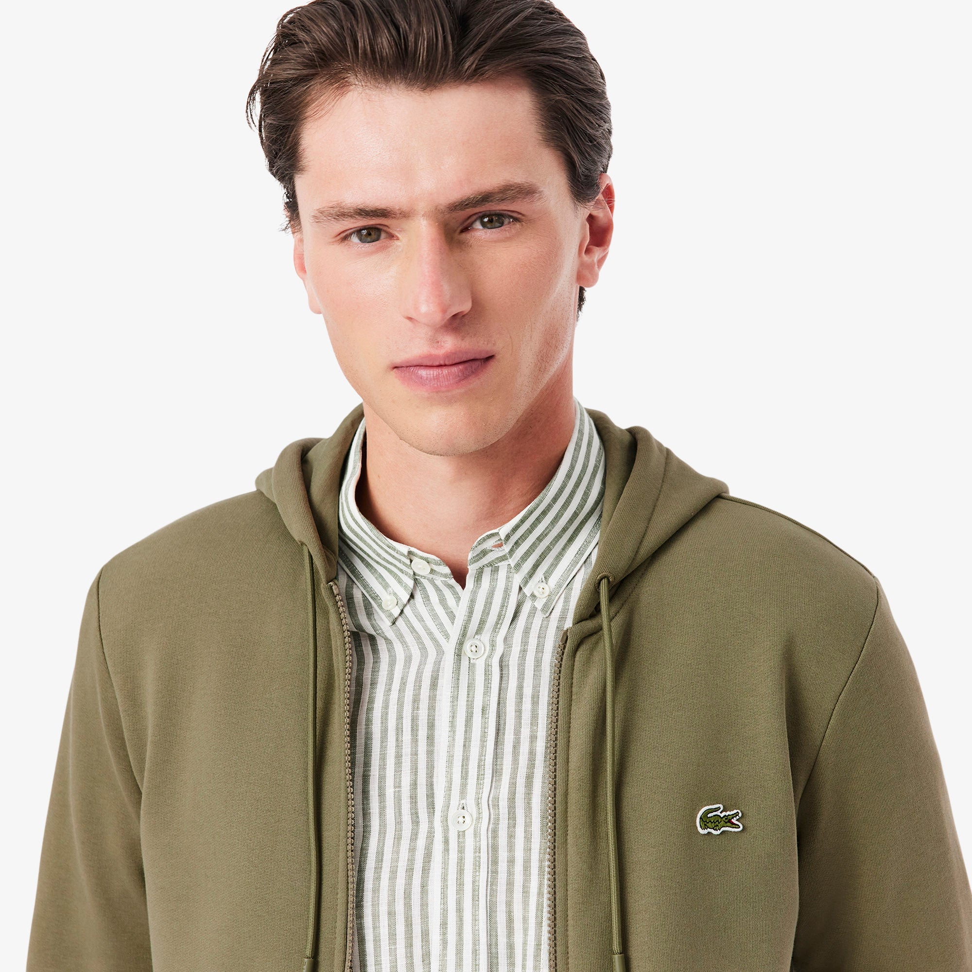 Sweat zippé à capuche Lacoste kaki