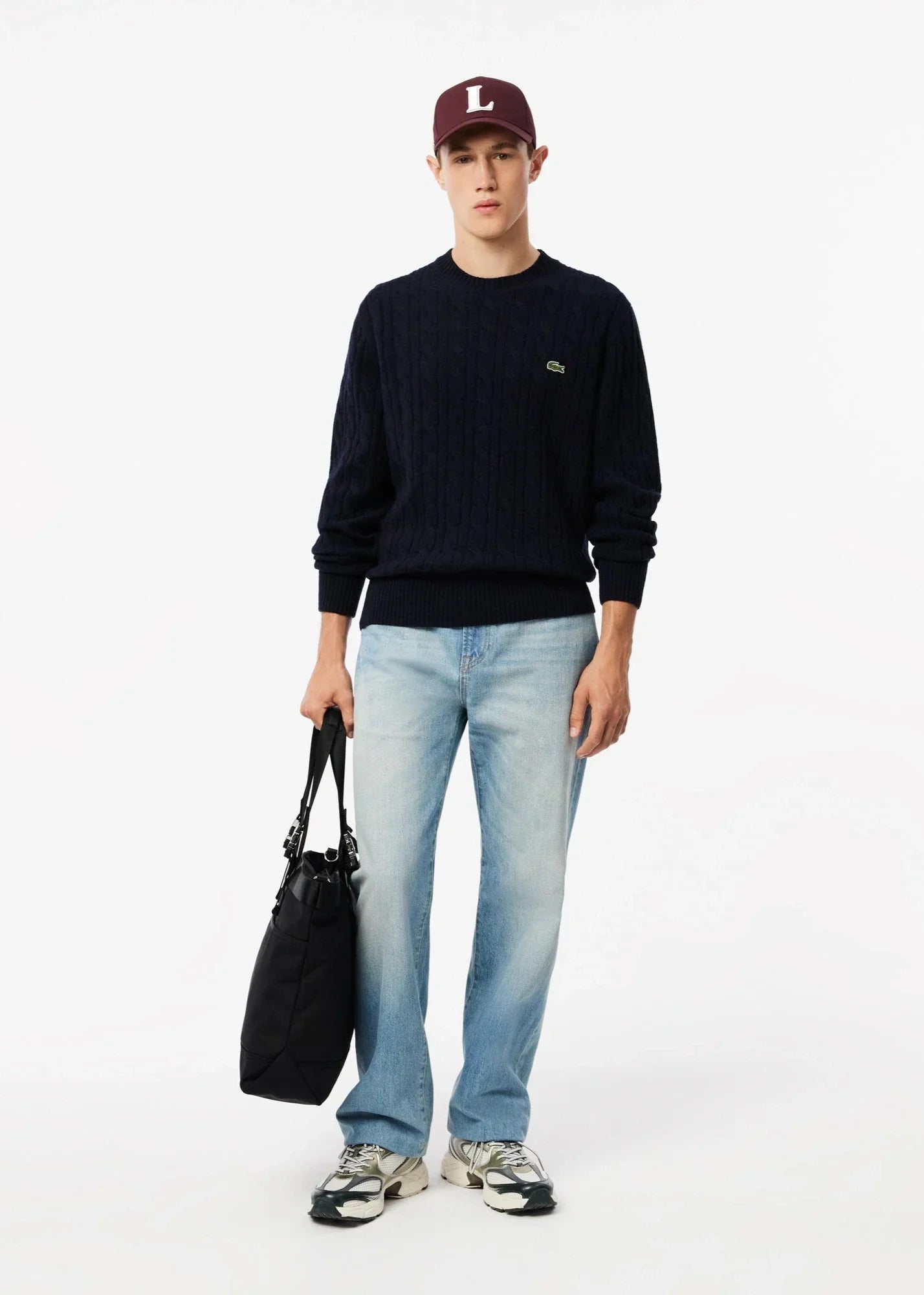 Pull torsadé Lacoste marine en laine