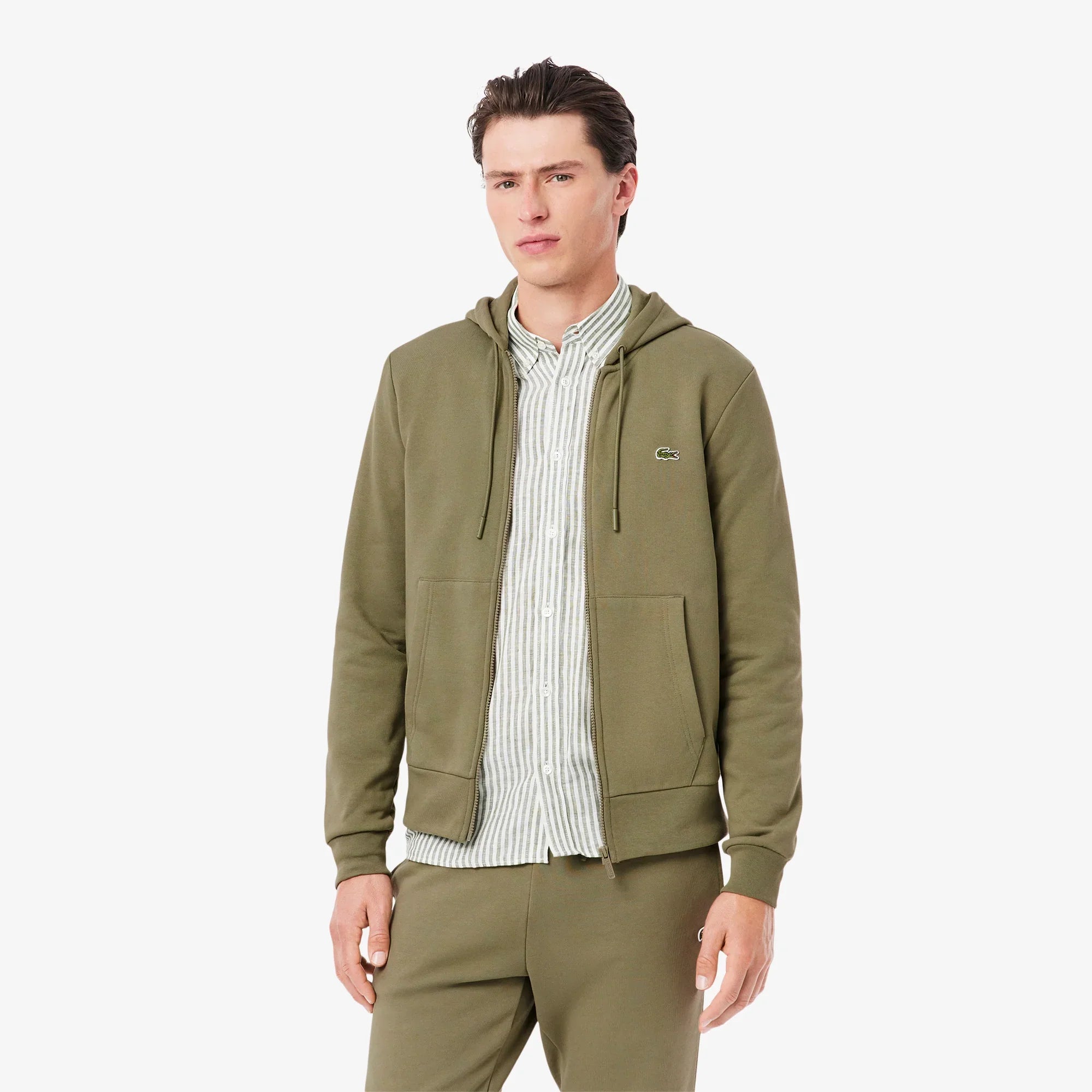 Sweat zippé à capuche Lacoste kaki